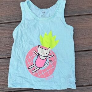 GAP Kids Light Blue Tank with Cat and Pineapple